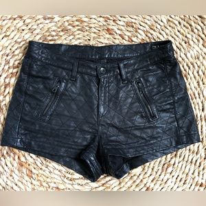 Rag & Bone Quilted Black 100% Lamb Leather Mini Shorts Size 28
